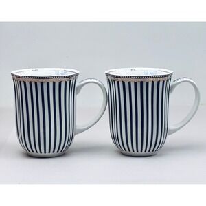 Grace's Teaware Black Striped Mugs w/ Gold Accents‎ Coffee Tea Set of 2